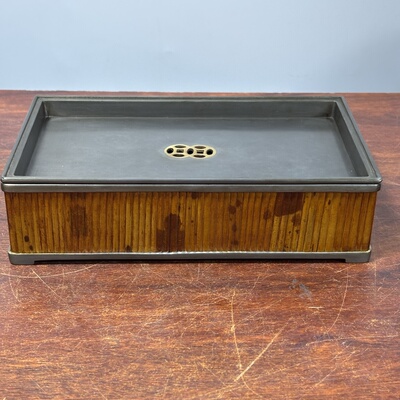 日本回流湘妃竹包锡壶承，重1.83千克，长22厘米，宽13厘米高5.6