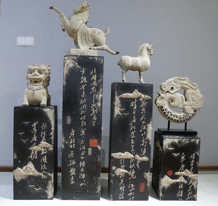 复古落地仿古石柱客厅玄关家居展示柱展厅摆件底座书法柱子装饰品