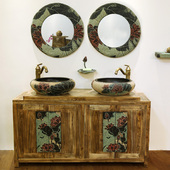 订做实木洗手柜田园创意卫浴柜台上盆会所茶楼中式 修洗手台盆柜 装