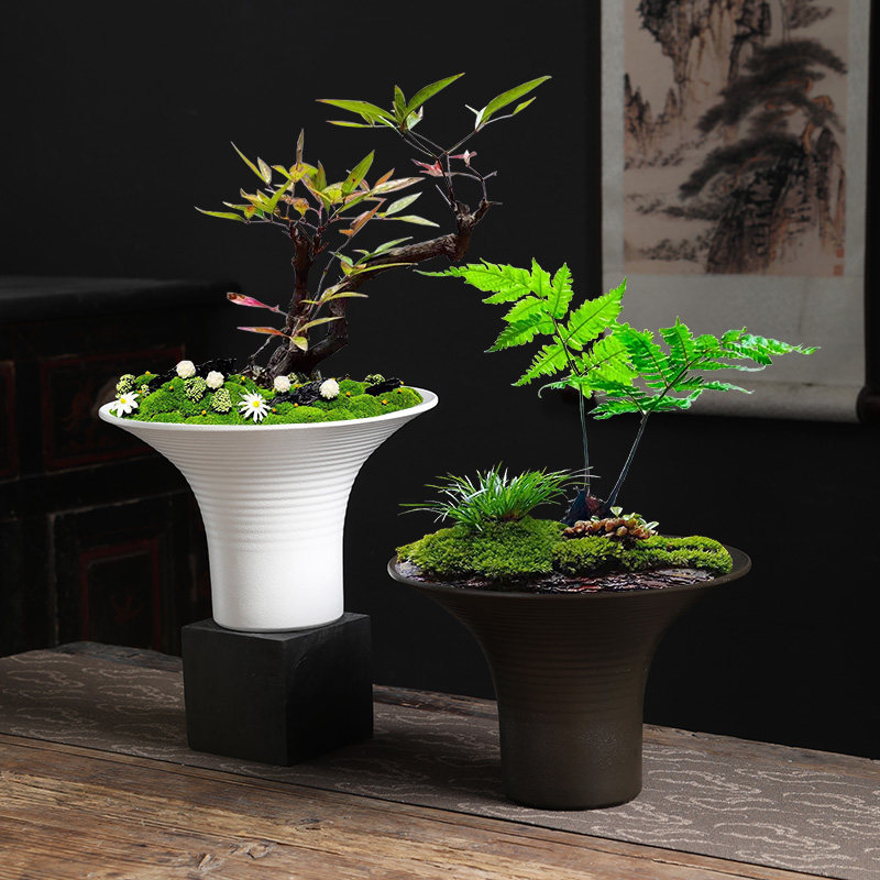 简约禅意陶瓷盆景花器现代大号高脚苔藓蕨类绿植文竹兰花水培花盆,鲜花速递/花卉仿真/绿植园艺,花盆,淘宝优惠券,粉丝福利购,淘宝优惠卷