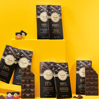 意大利进口Venchi闻绮榛子橙皮薄荷开心果牛奶70%100%黑巧克力70g