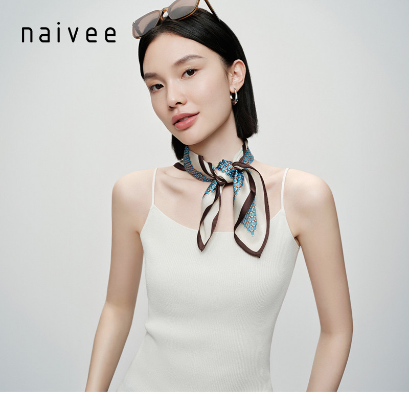 【几何蓝真丝方巾】优雅摩登百搭naivee26夏新款桑蚕围巾包包