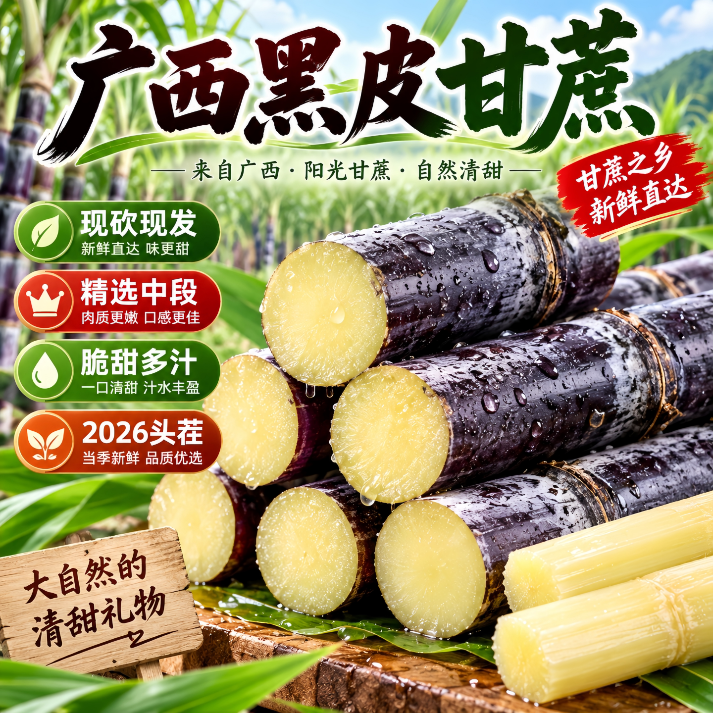 正宗广西黑皮甘蔗脆甜多汁