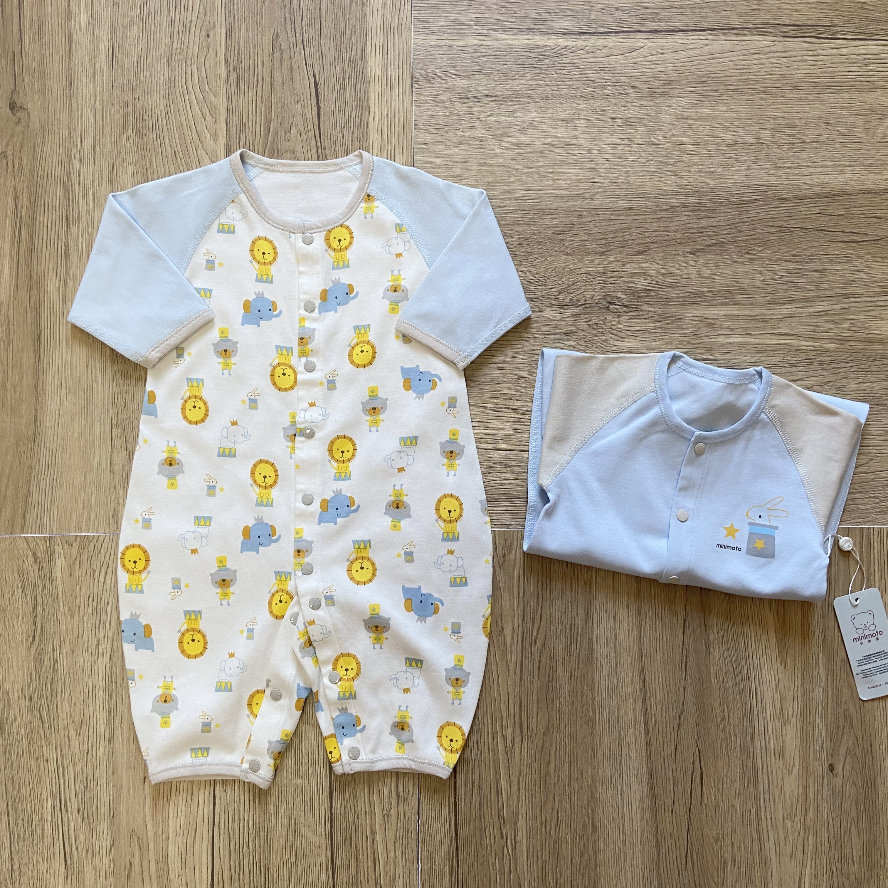小米米minimoto婴儿长袖连体衣纯棉哈衣宝宝衣服外出爬行服