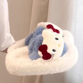日本代购 一字拖可爱加绒保暖棉拖 女秋冬新款 hellokitty拖鞋 毛毛鞋