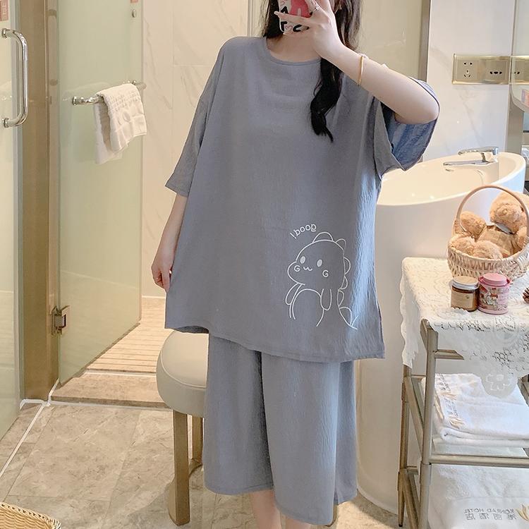 云朵棉睡衣女夏宽松短袖薄款套装