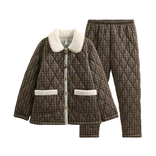 芬腾【折扣】芬腾睡衣女士冬季三层夹棉加厚加绒冬款棉袄家居服