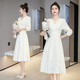 女装 百褶裙米白 型2026年春季 女士精品V领连衣裙休闲长袖 女士修身