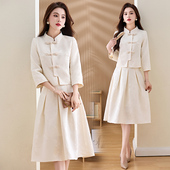 女纽扣长袖 学生校服工作制服 女士精品套装 中式 两件套女装