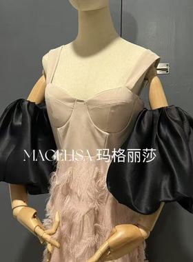 新娘手套黑色泡泡袖抹胸拍照造型遮手臂婚礼长款婚纱礼服袖子配饰