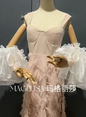 新娘手套白色泡泡袖网纱荷叶多层婚纱礼服遮手臂袖婚礼袖子配饰