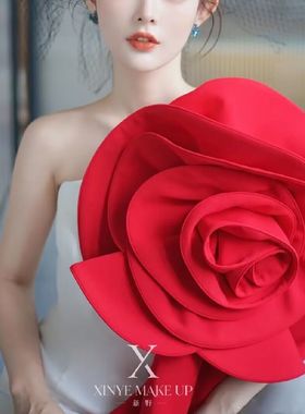 大红色立体花朵配饰新娘抹胸婚纱礼服配饰头花影楼拍照造型款花朵