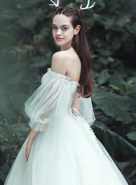 韩式新娘网纱手套抹胸婚纱袖子手套遮手臂款手袖红色黑色礼服手套