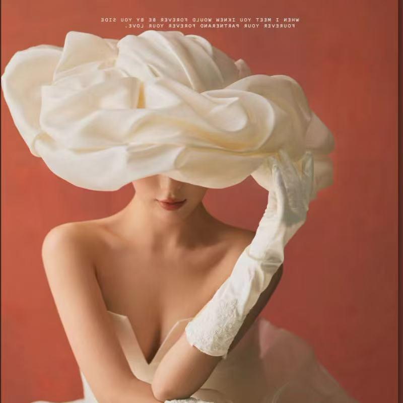 新娘头纱头饰结婚登记领证帽式头纱简约头饰婚纱摄影拍照道具配饰