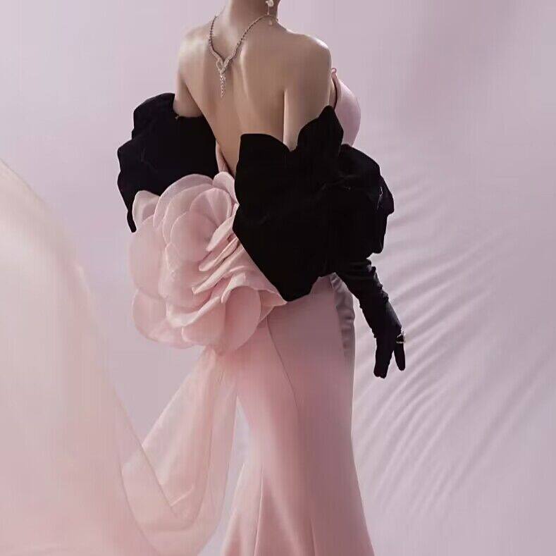 신부 장갑 웨딩 드레스 블랙 사진 스튜디오 사진 메이크업 스타일 퍼프 슬리브 팔 슬리브 커버 팔 롱 스타일