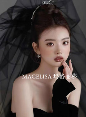 云朵抓纱蓬蓬纱新娘造型头纱头饰黑色发饰品婚纱配饰品影楼旅拍照