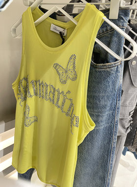 Joy Blumarine 正确版夏新款y2k辣妹蝴蝶烫钻网纱背心上衣女