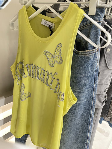 Joy Blumarine 正确版夏新款y2k辣妹蝴蝶烫钻网纱背心上衣女