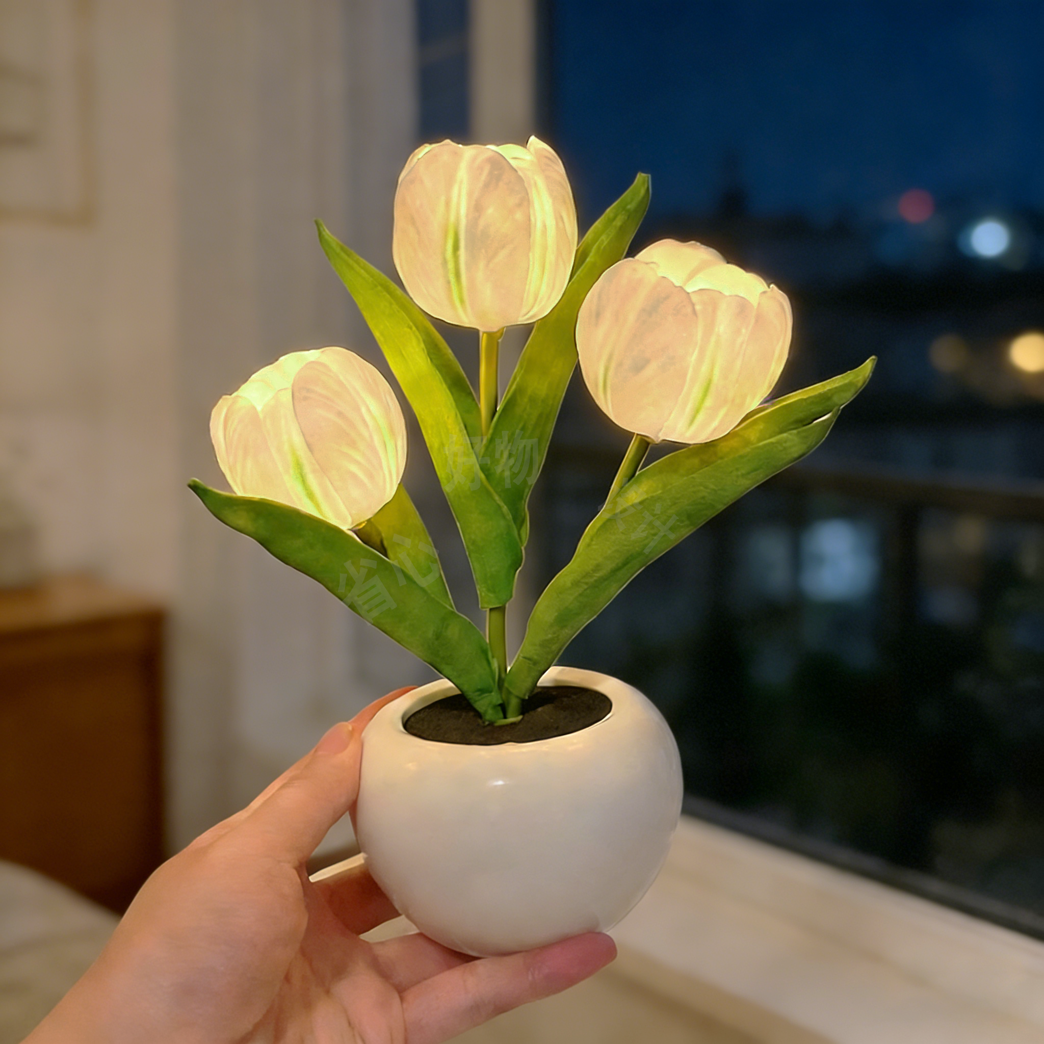 创意仿真永生花发光郁金香氛围装饰小夜灯陶瓷桌面摆件系列礼物品,家装灯饰光源,氛围灯,淘宝优惠券,粉丝福利购,淘宝优惠卷