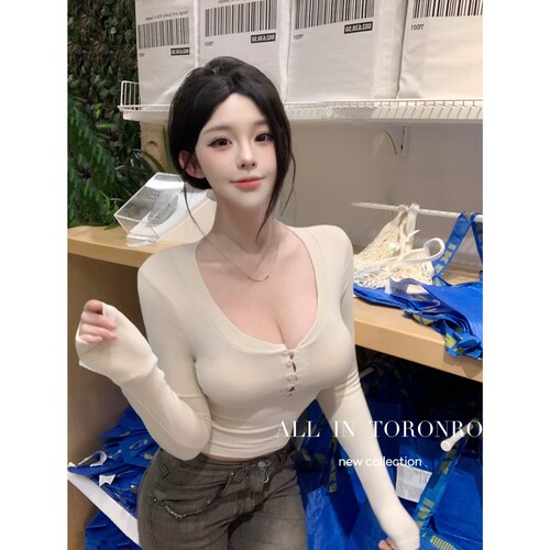 欧美ins风修身显瘦亨利领长袖女