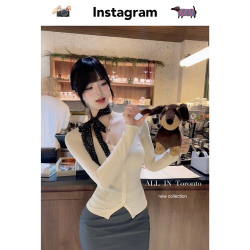 纯欲收腰显瘦V领上衣女修身内搭