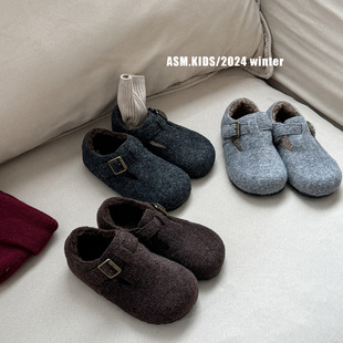 女童勃肯鞋2025秋冬新款儿童加绒豆豆鞋格雷棉鞋男童毛妮皮鞋宝宝