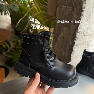 女童马丁靴真皮儿童短靴女童靴子走秀2025年新款宝宝春秋黑色单靴