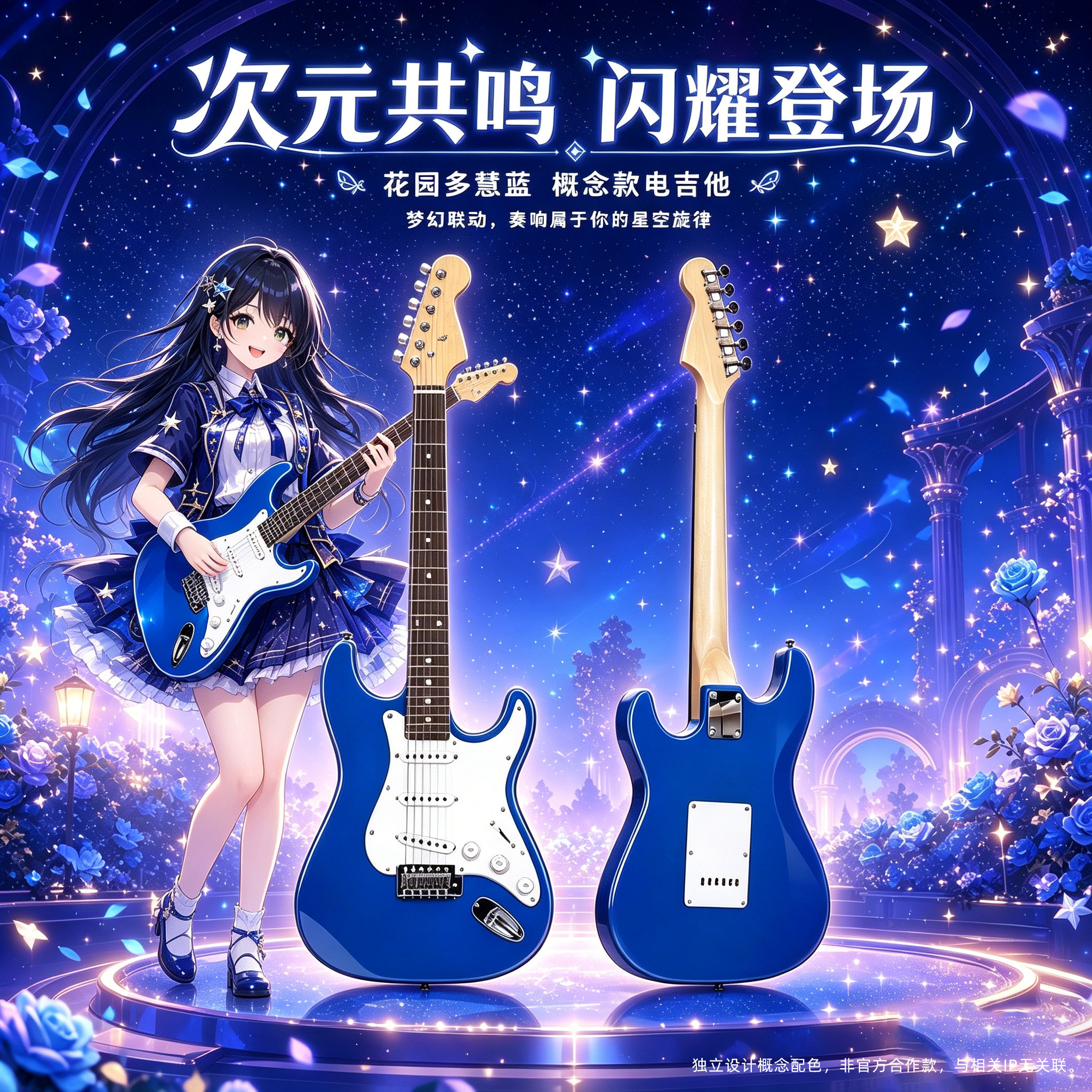 花园多慧蓝概念款电吉他Bangdream二次元动漫乐队单线圈ST单摇琴