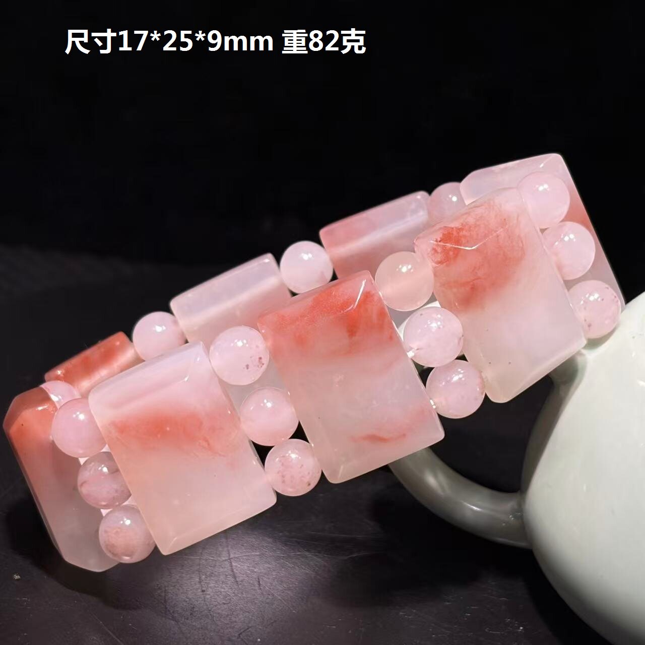 鸡血玉冰粉高冰干净通透精品玉石坦克手链珍藏版男款送礼手牌手串