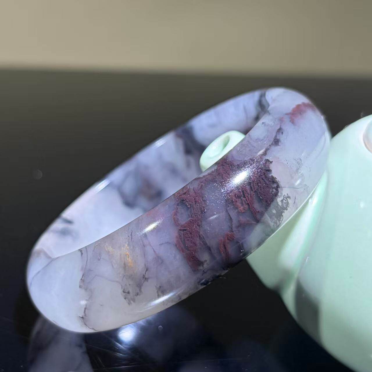 桂林鸡血玉大地烟丝料镯子鸡血石玉石飘逸手镯原石精美57玉镯精品