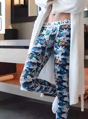 男士低腰秋裤单件保暖印花棉毛裤线裤修身衬裤薄款打底裤青年潮流