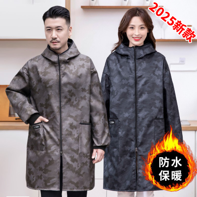 罩衣男2025新款冬装时尚迷彩加绒保暖防水围裙上班劳保大褂工作服