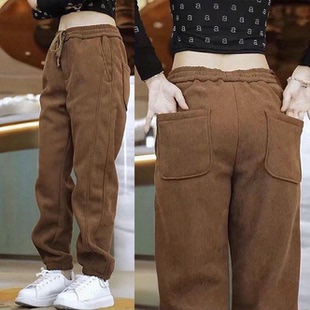 束脚哈伦裤 新款 显瘦大码 胖mm卫裤 子 灯芯绒运动裤 休闲裤 女士秋冬款