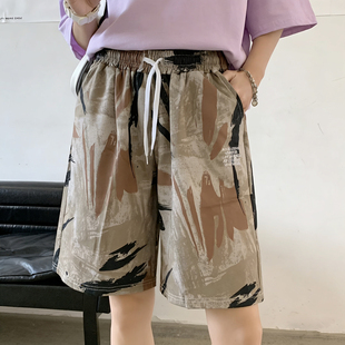 新款 女 五分裤 夏季 爆款 冰丝迷彩休闲裤 潮流直筒中裤 子女款 运动短裤