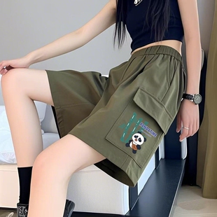 五分裤 运动短裤 高腰阔腿宽松显瘦直筒潮流休闲百搭工装 薄款 女夏季