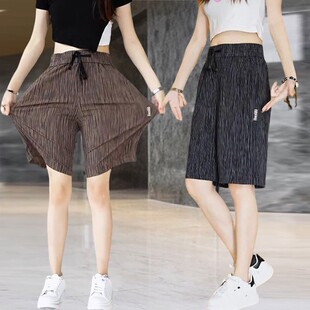 韩版 薄款 宽松速干五分裤 大码 冰丝运动短裤 宽松潮流休闲裤 女士夏季