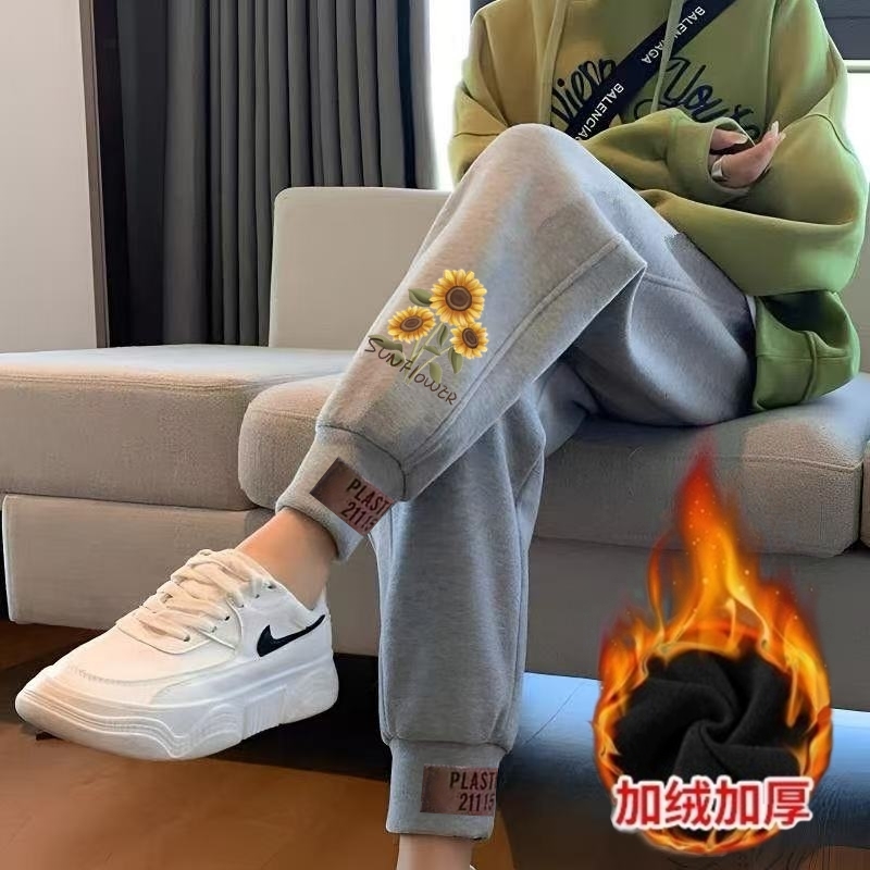 尾货便宜加绒加厚运动裤女冬季新款高腰哈伦裤时尚卫裤保暖休闲裤