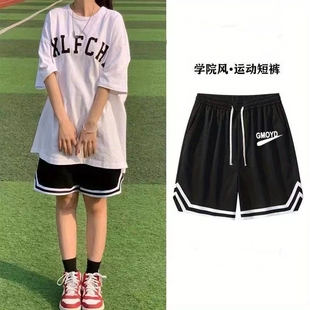 宽松显瘦学生休闲五分篮球运动阔腿中裤 女夏薄款 子潮ins 短裤 美式