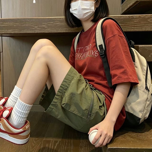 夏季薄款冰丝运动短裤子女款工装休闲裤潮流爆款宽松直筒五分中裤