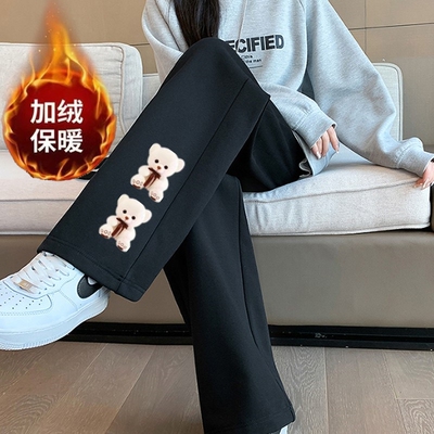 秋冬季新款加绒加厚直筒休闲裤高腰显瘦卫裤宽松百搭阔腿运动裤女