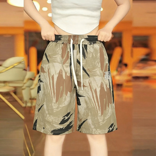 迷彩五分裤 冰丝运动短裤 潮流休闲裤 宽松显瘦直筒时尚 女士夏季 薄款