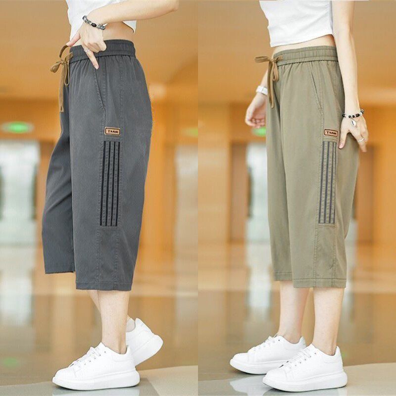 冰丝七分裤女士夏季薄款宽松直筒中裤显瘦潮流休闲裤百搭运动短裤