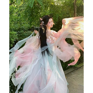 原创汉服【芥子记-粉人鱼】重工绣花渐变大袖衫齐胸裙围裳仙女裙