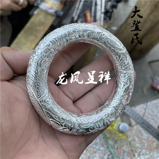祥云龙凤 龙凤呈祥 手工 雪花足银手环 情侣民族风 999纯银手镯