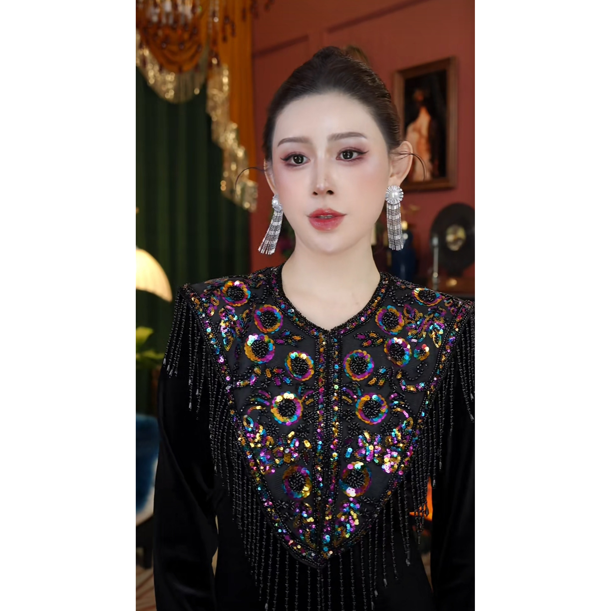 新中式国风奢华重工一帘幽梦珠珠流苏披肩AZ991