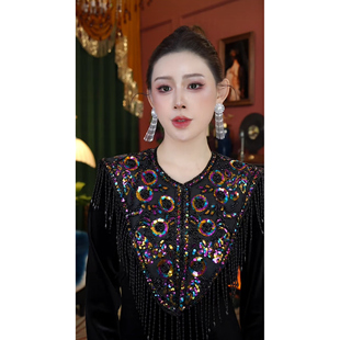 新中式国风奢华重工一帘幽梦珠珠流苏披肩AZ991