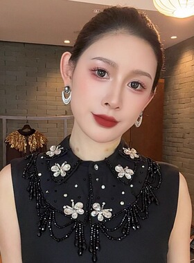 多层璀璨蝶韵水钻蝴蝶枝丫水晶流苏气质女人假领子AZ986