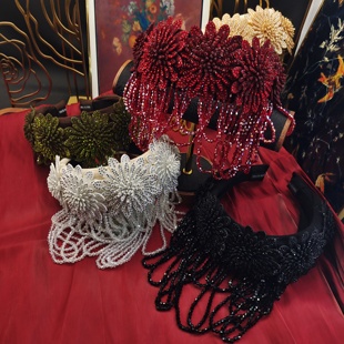 原创设计款 多层立体花朵流苏宽边发箍ww094