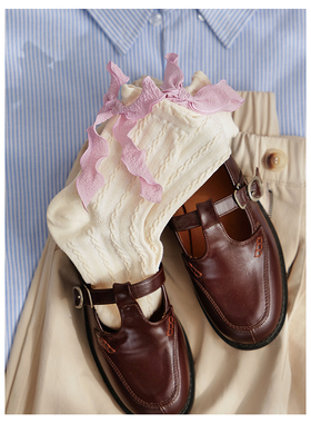 Himade socks甜美飘带蝴蝶结女芭蕾风中筒袜子夏季透气洛丽塔长袜