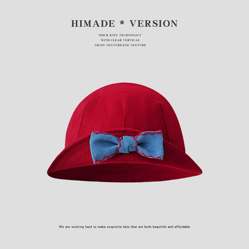 Himade日系可爱蝴蝶结手工渔夫帽